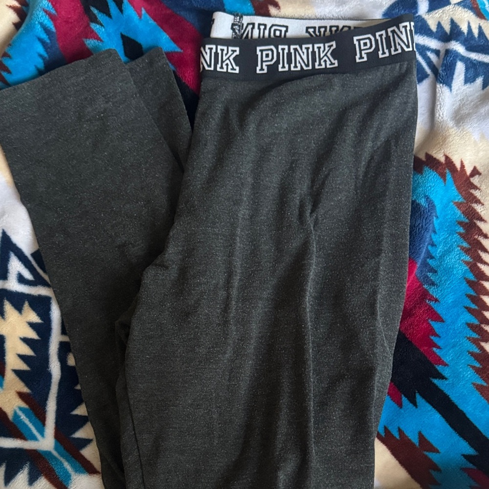 PINK Victoria's Secret Charcoal Leggings with Logo Waistband